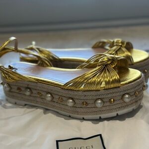Gucci gold pearl platform sandals